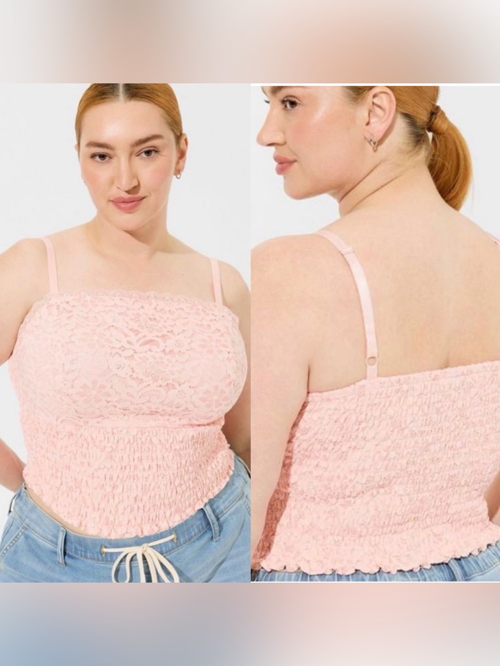 Torrid Lace Smocked Pink Adjustable-Strap Crop Top